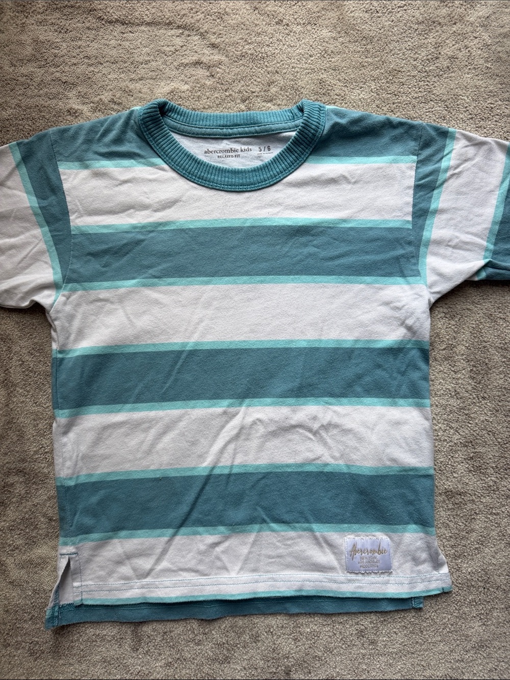 Abercrombie & Fitch Aqua and White Striped Short Sleeve Tee